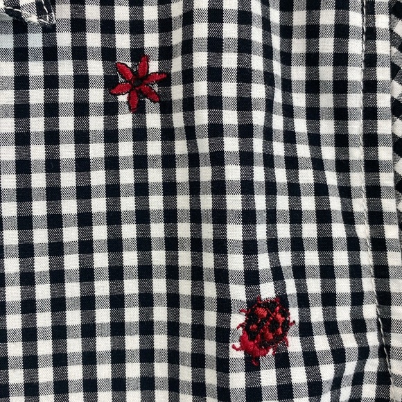 Mountain Lake gingham button down/up M ladybug & flower embroidery 3/4 sleeve - Picture 3 of 10
